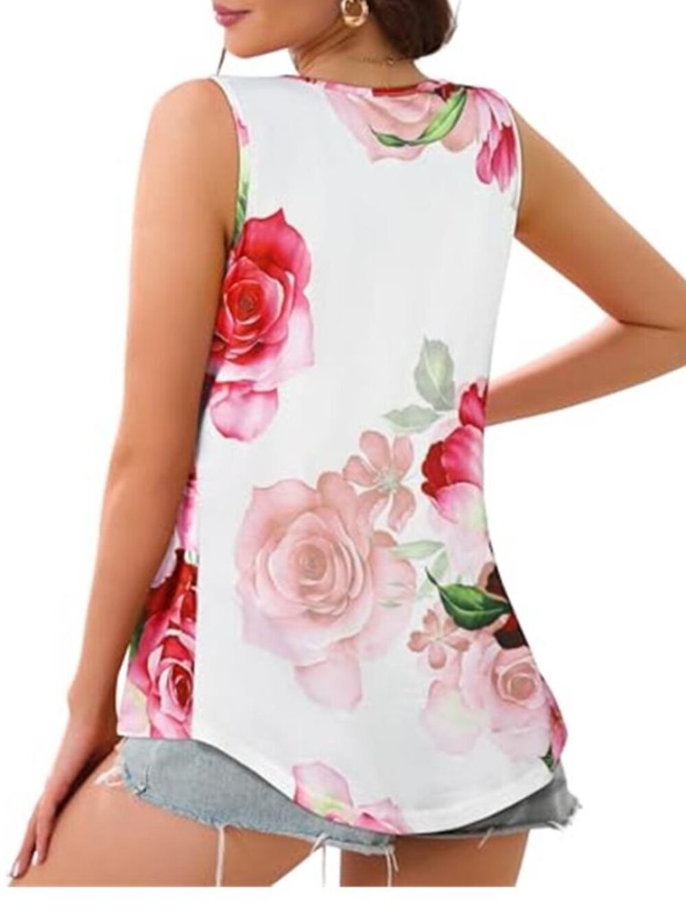 Womens Tank Top Crewneck Sleeveless Floral Tunic Shirt - Picture 5 of 6